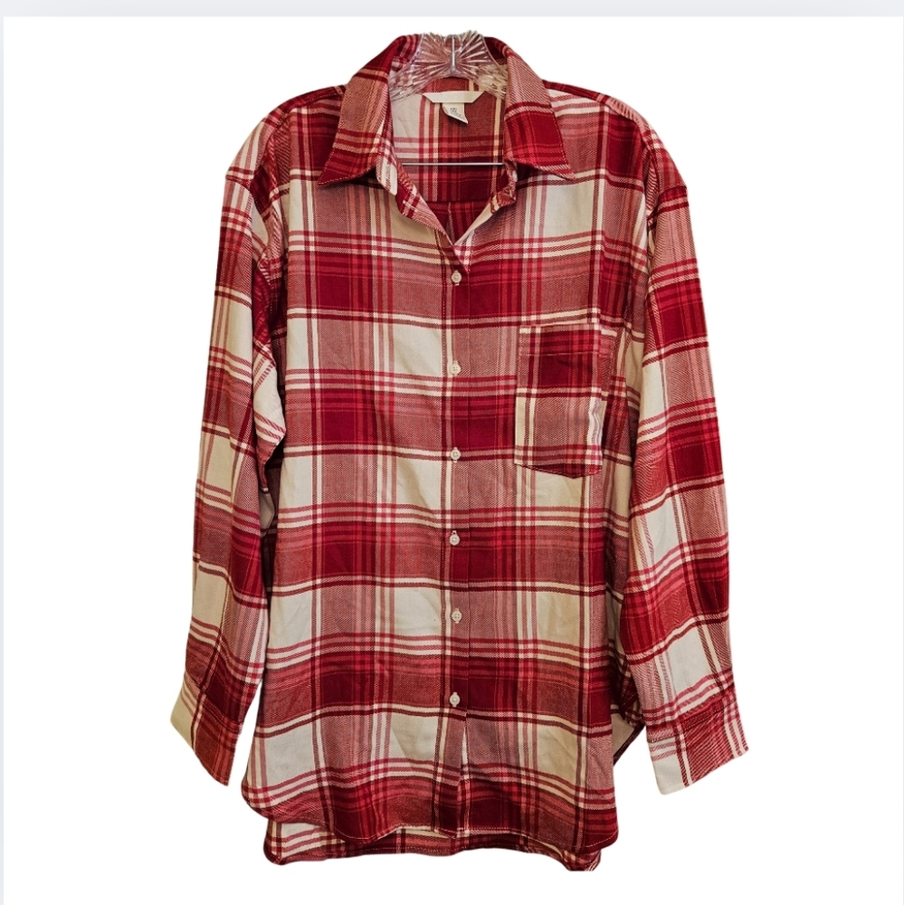 NEW H&M Flannel S Oversized Shirt Red/White/Pink Ai-1903 - Picture 3 of 10